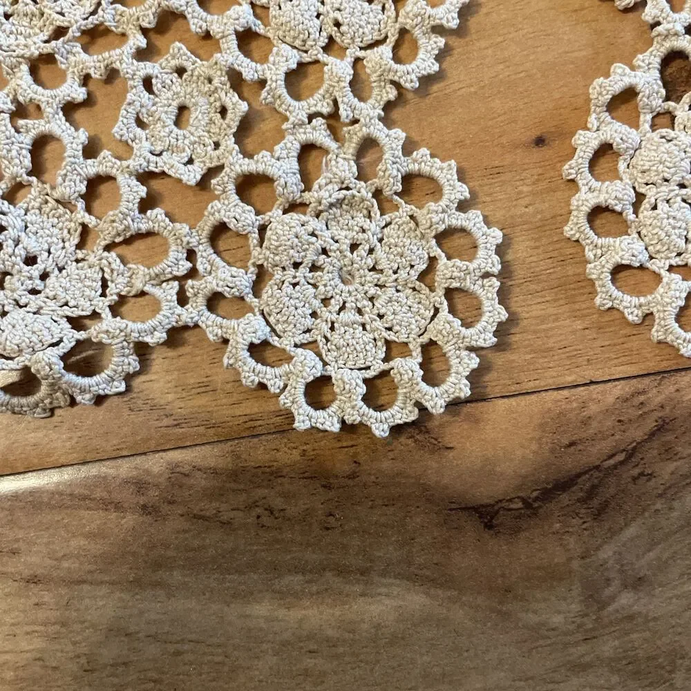 Pair Of Square Vintage Doilies Handmade Crochet Decor Ivory Cottagecore